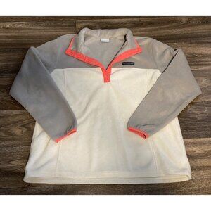 COLUMBIA WOMENS FLEECE PULLOVER SWEATER PLUS SIZE 1X MOCK NECK SNAP BUTTONS GREY